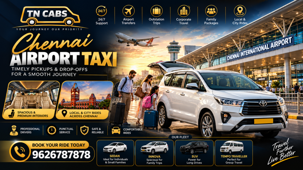 Chennai Airport Taxi Service – Pickup & Drop Cab Booking | TN Cabs